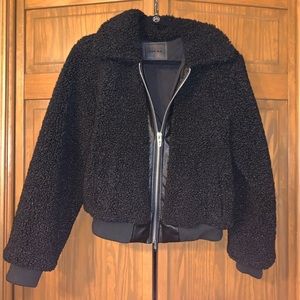 Black Teddy Coat with Faux Leather trim